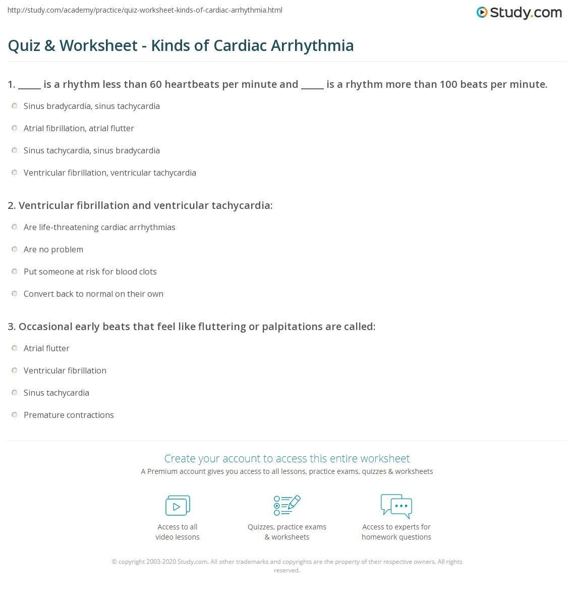 Quiz U0026 Worksheet Kinds Of Cardiac Arrhythmia Study