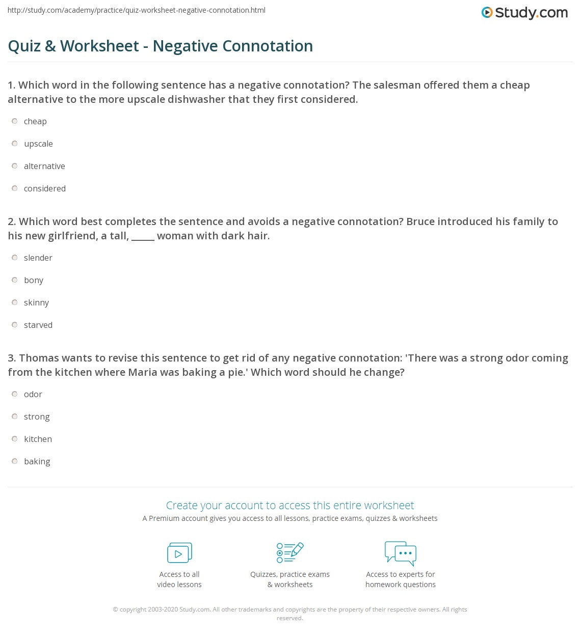 Free Printable Connotation Worksheets