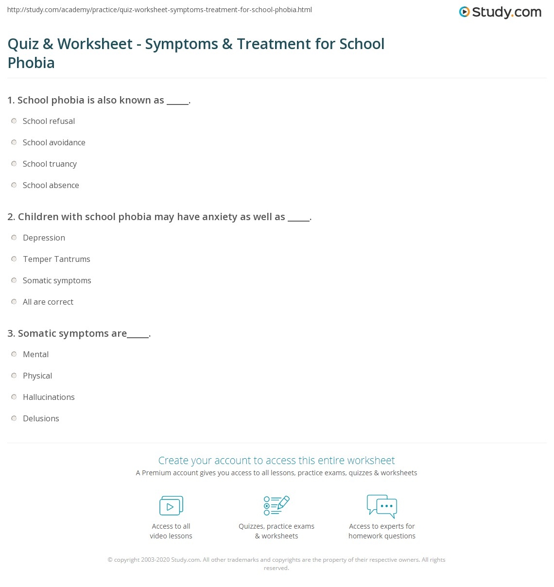 Quiz U0026 Worksheet Symptoms U0026 Treatment For School Phobia Study