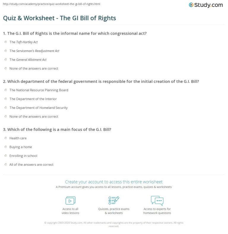 Quiz U0026 Worksheet The GI Bill Of Rights Study