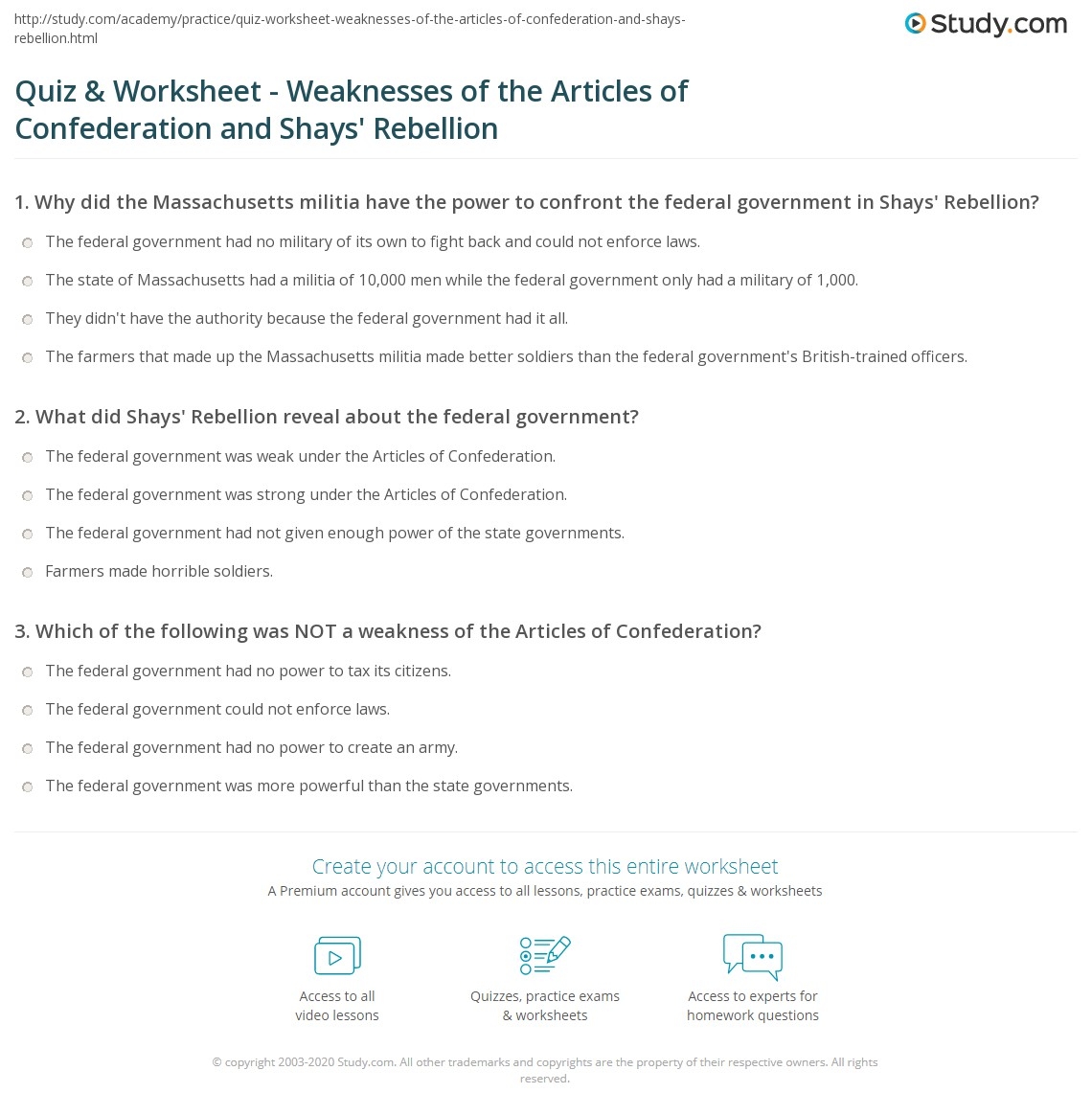 Articles Of Confederation Reading Comprehension Worksheets