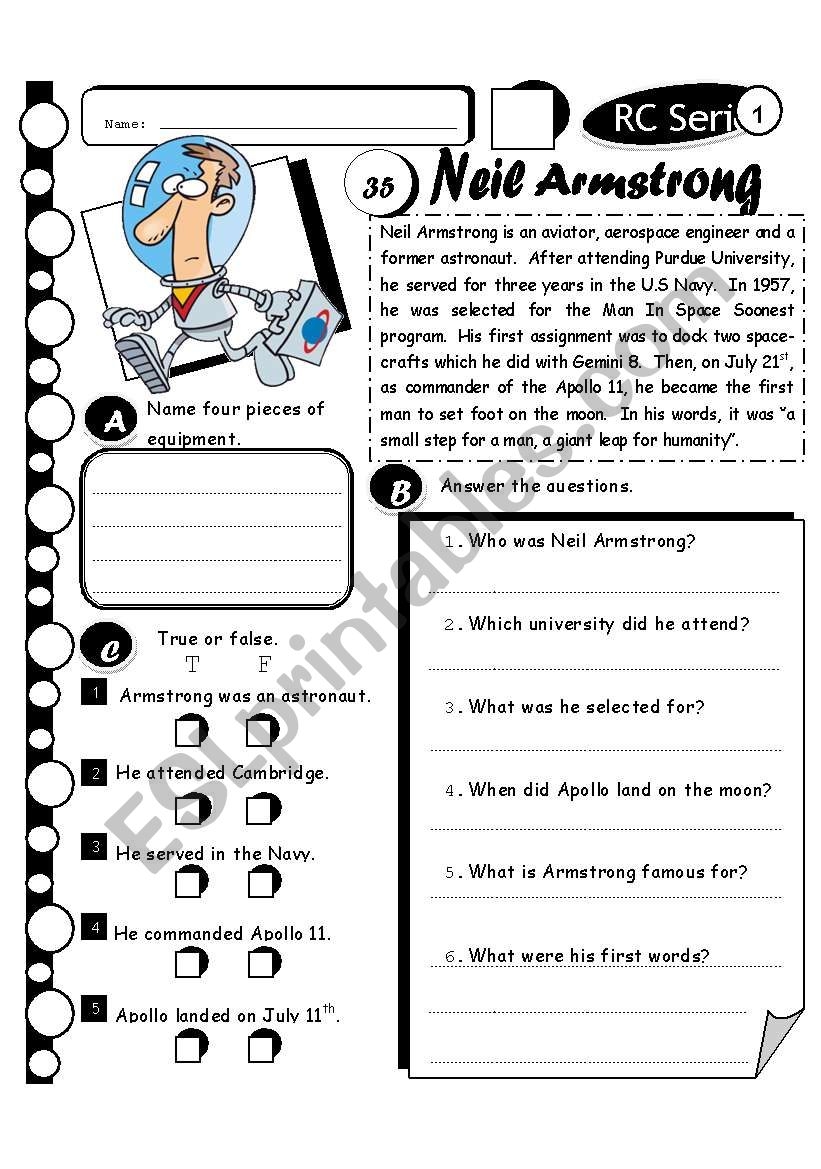 RC Series Level 1 Neil Armstrong Fully Editable Answer Key 