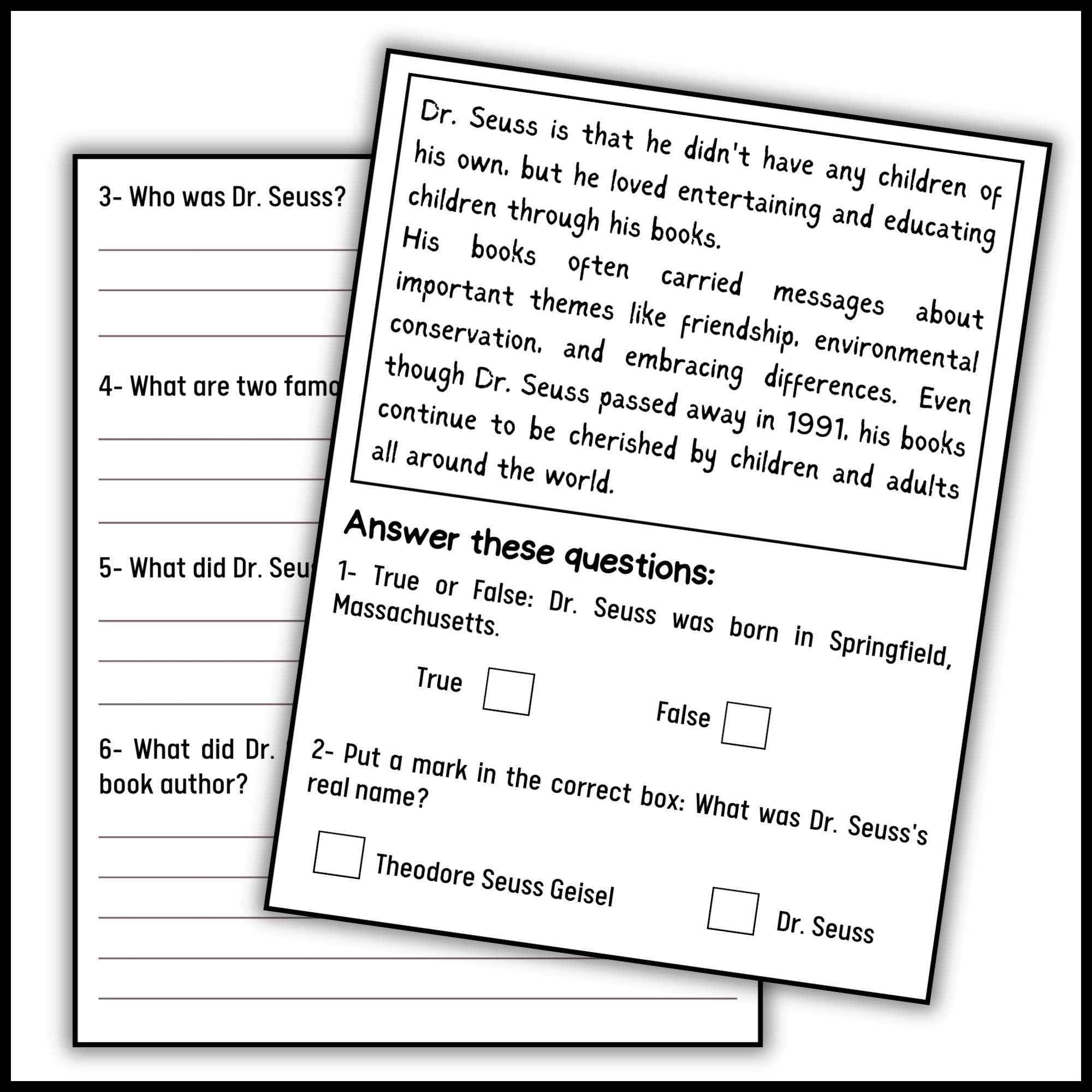 Read Across America Day Dr Seuss Reading Comprehension Passage 