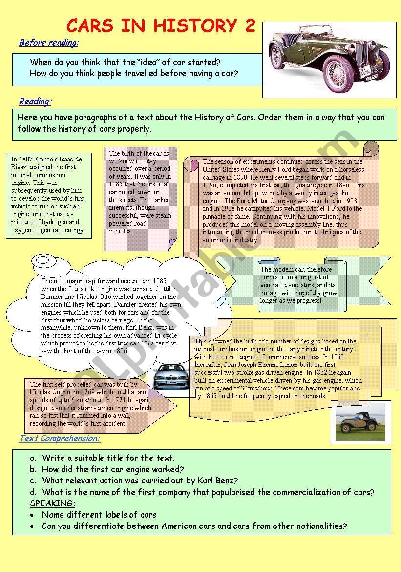 Car Reading Comprehension Worksheet