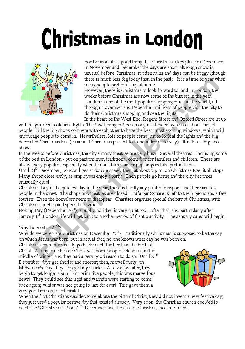 Reading Christmas In London part 1 ESL Worksheet By Sicamors