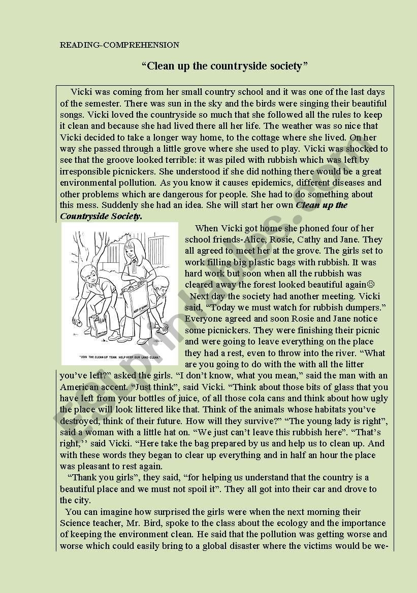 Esl Worksheets Countryside Reading Comprehension