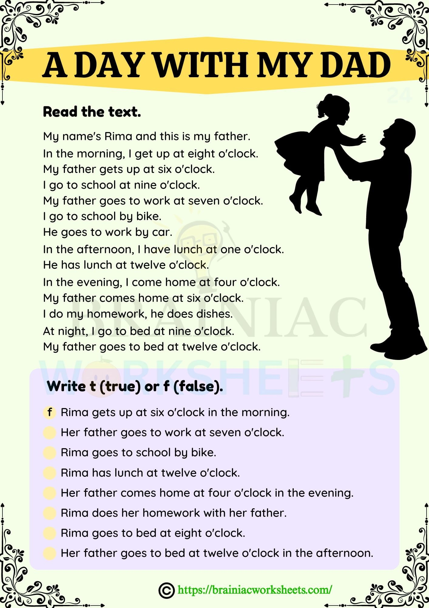 Father's Day Reading Comprehension Worksheets