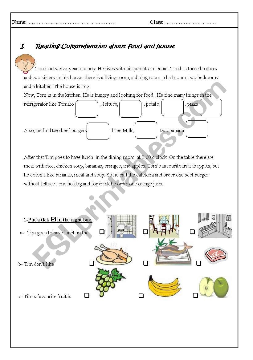 Reading Comprehension About Food ESL Worksheet By Moza
