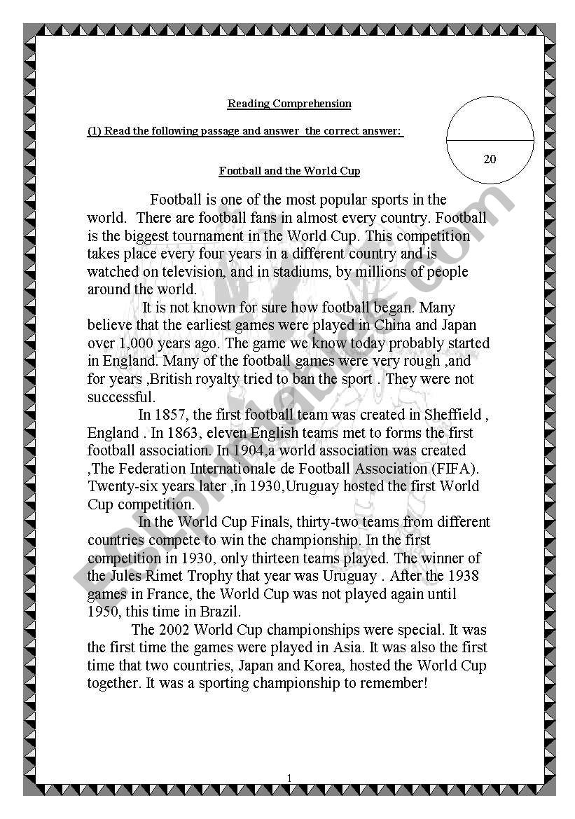 Fun Football Kindergarten Reading Comprehension Worksheets