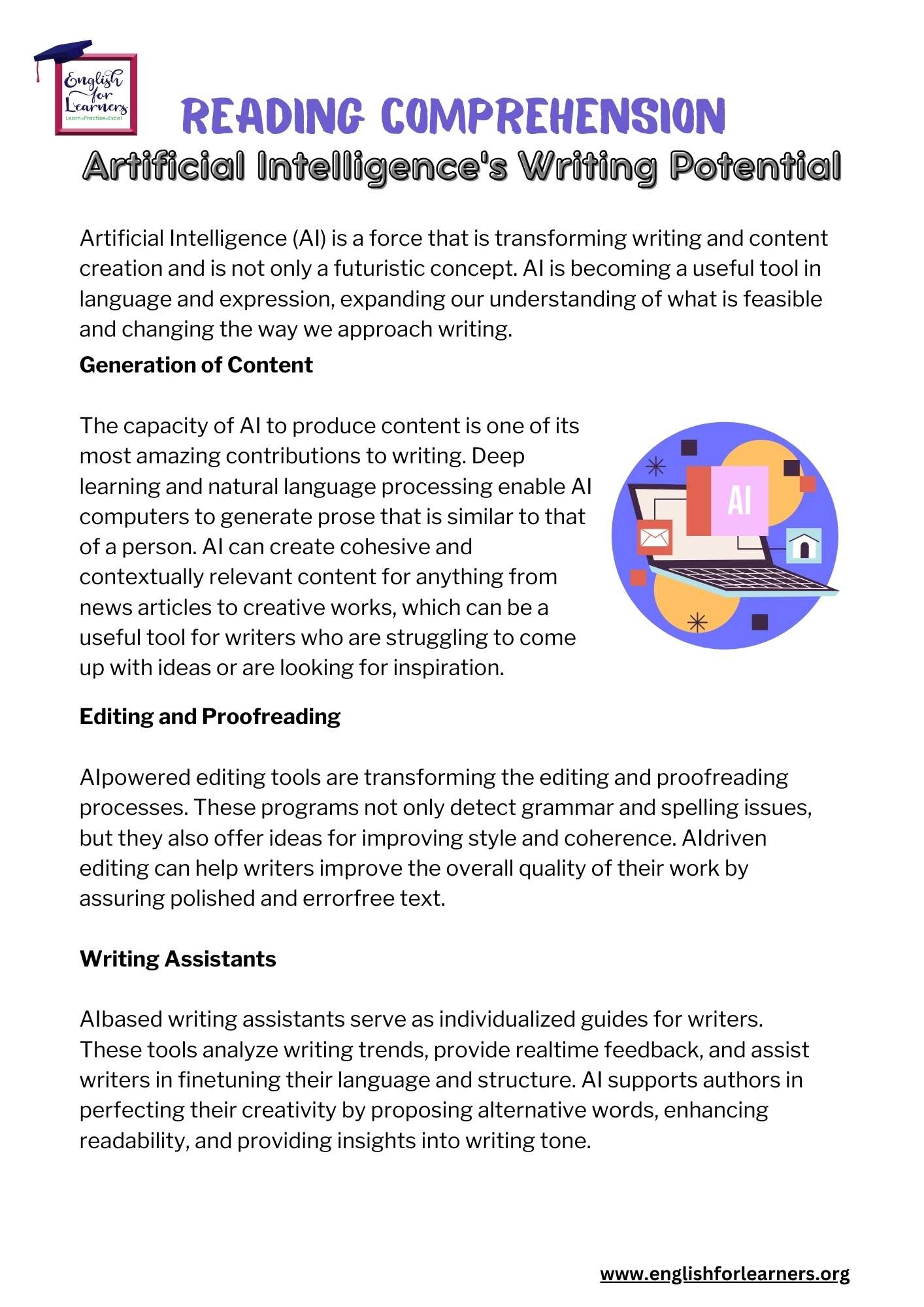 Artificial Intelligence Reading Comprehension Worksheets