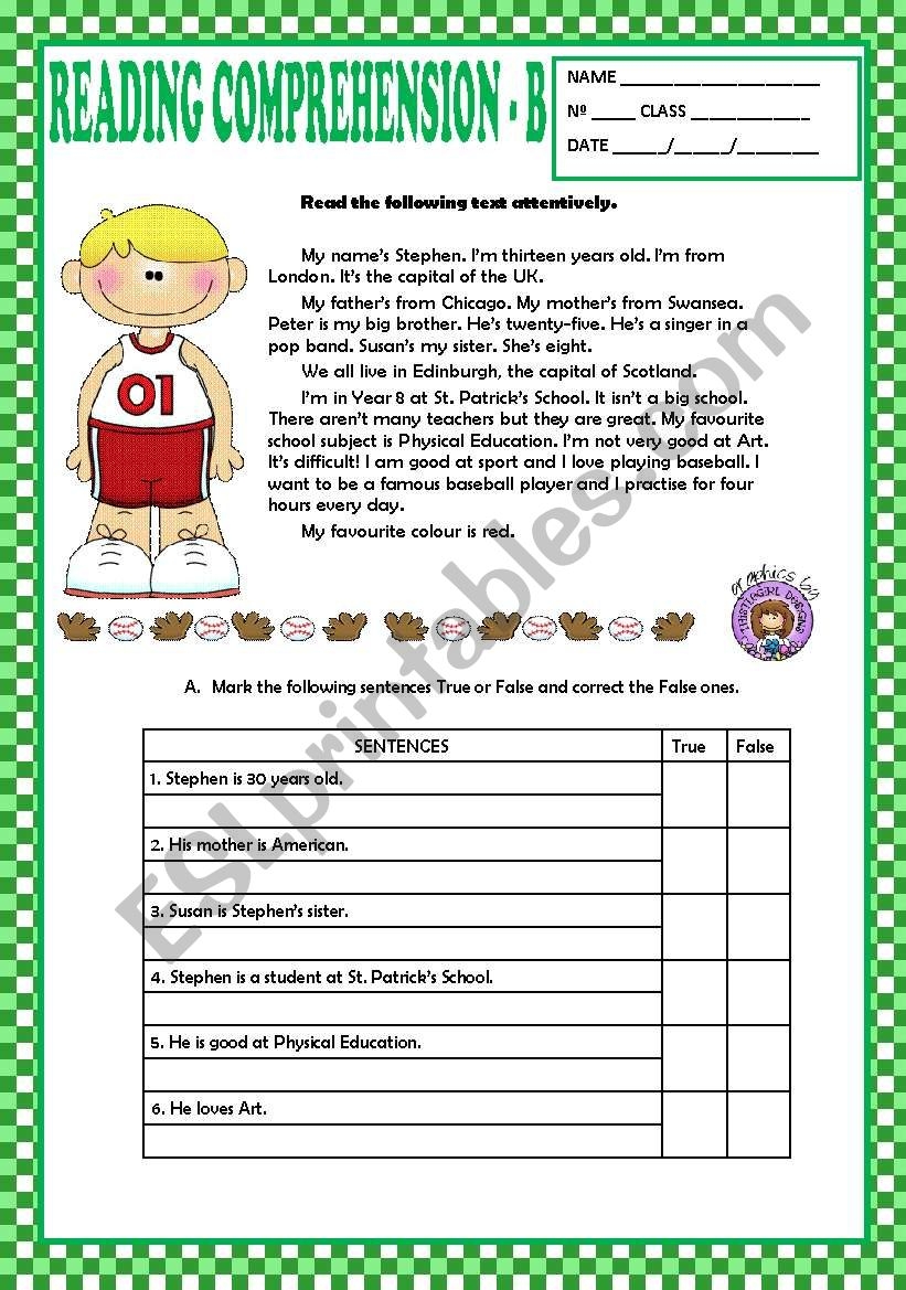 Beginning Esl Reading Comprehension Worksheets