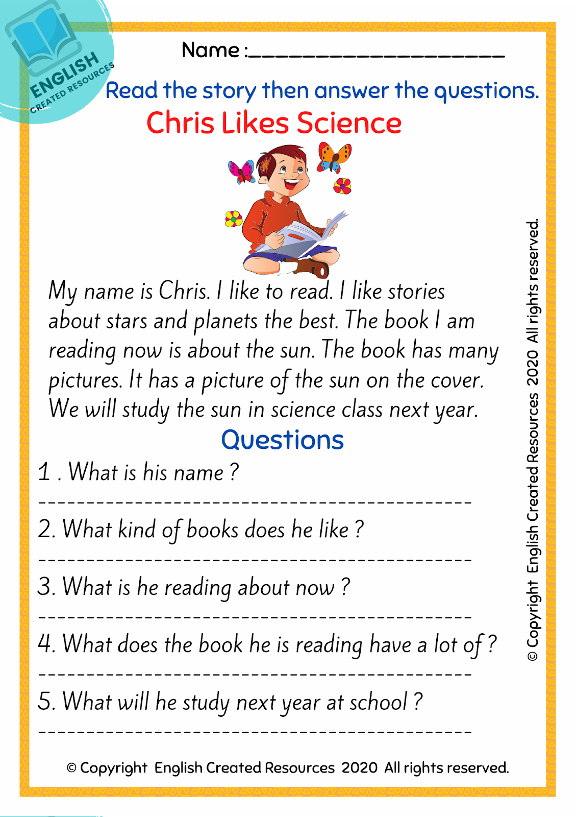 English Language Reading Comprehension Worksheets