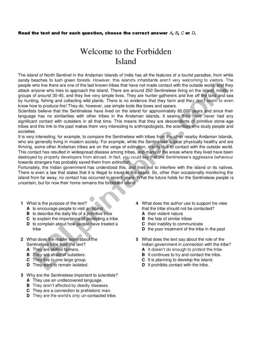 Reading Comprehension ESL Worksheet By Rodrigoleao2005