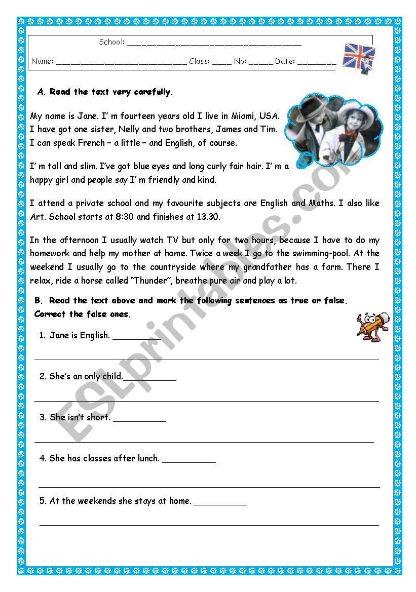 Esl Reading Comprehension Worksheet