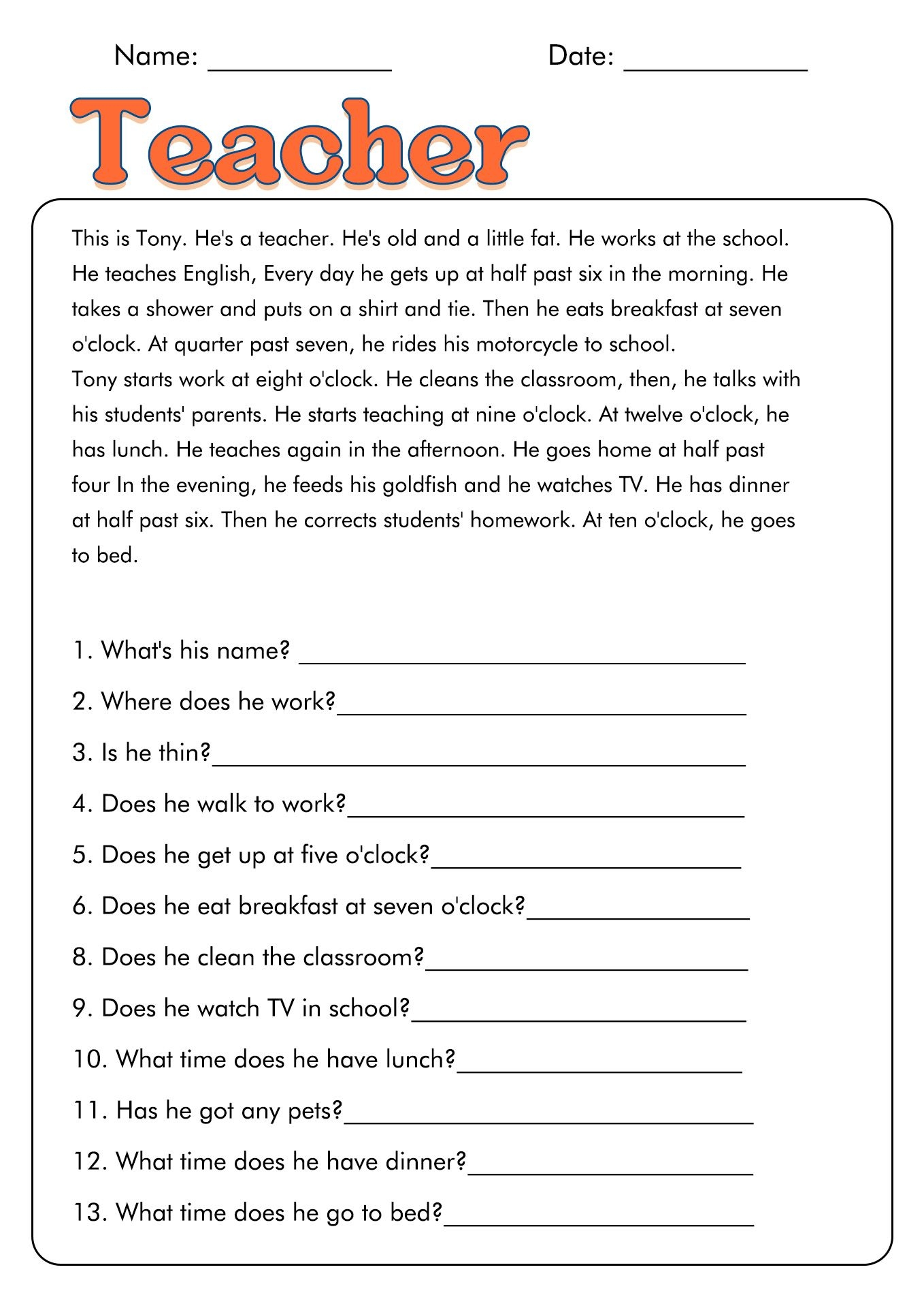Reading Comprehension ESL Worksheets Worksheets Library