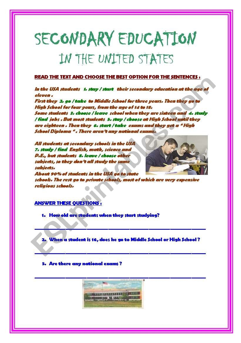 Esl Reading Comprehension Worksheets High School