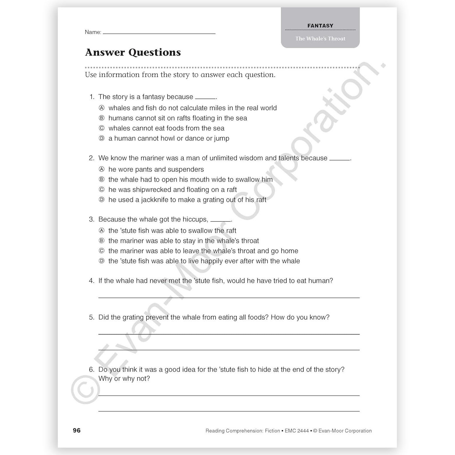 Reading Comprehension Fiction Grade 4 The Teachers Lounge 