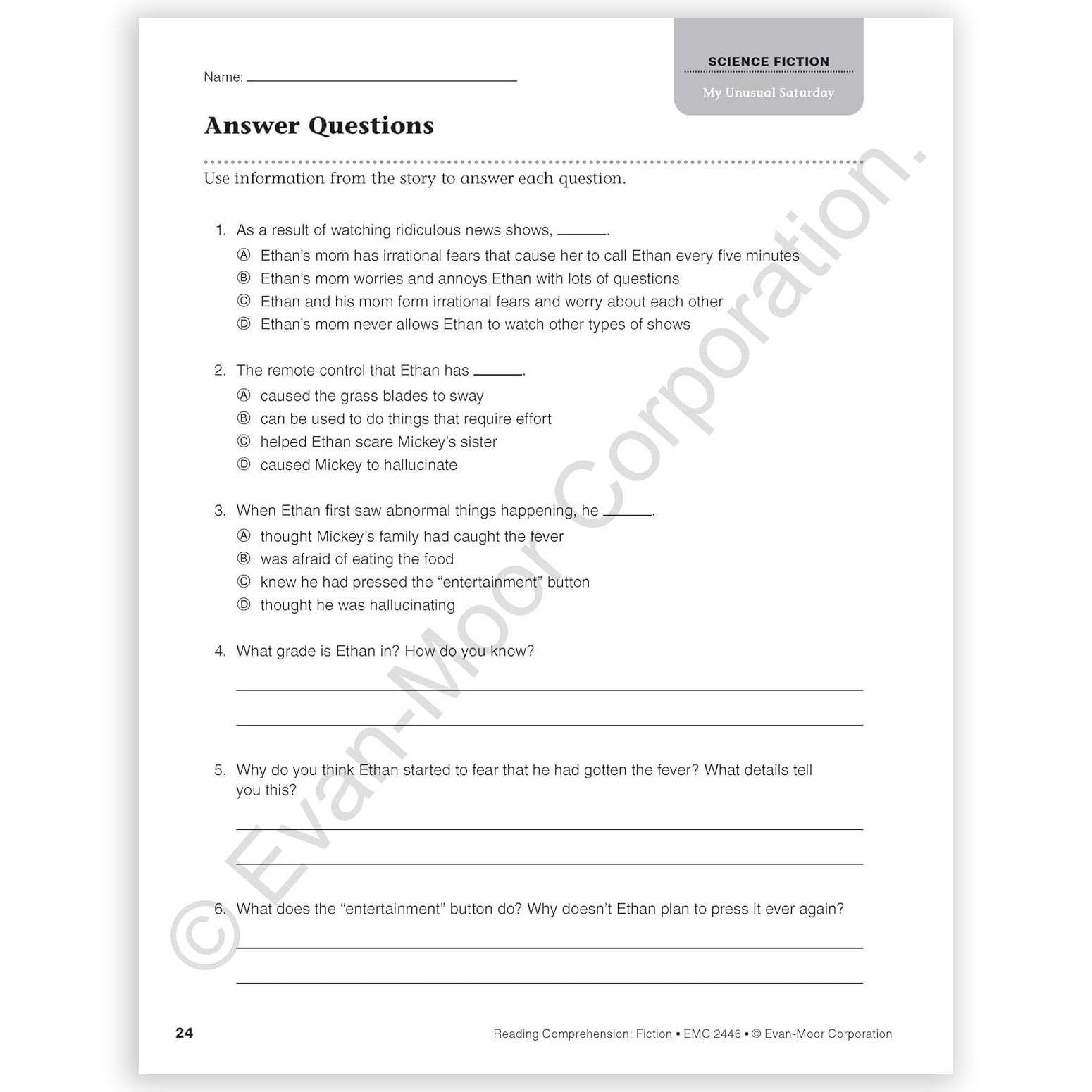 Reading Comprehension Fiction Grade 6 The Teachers Lounge 