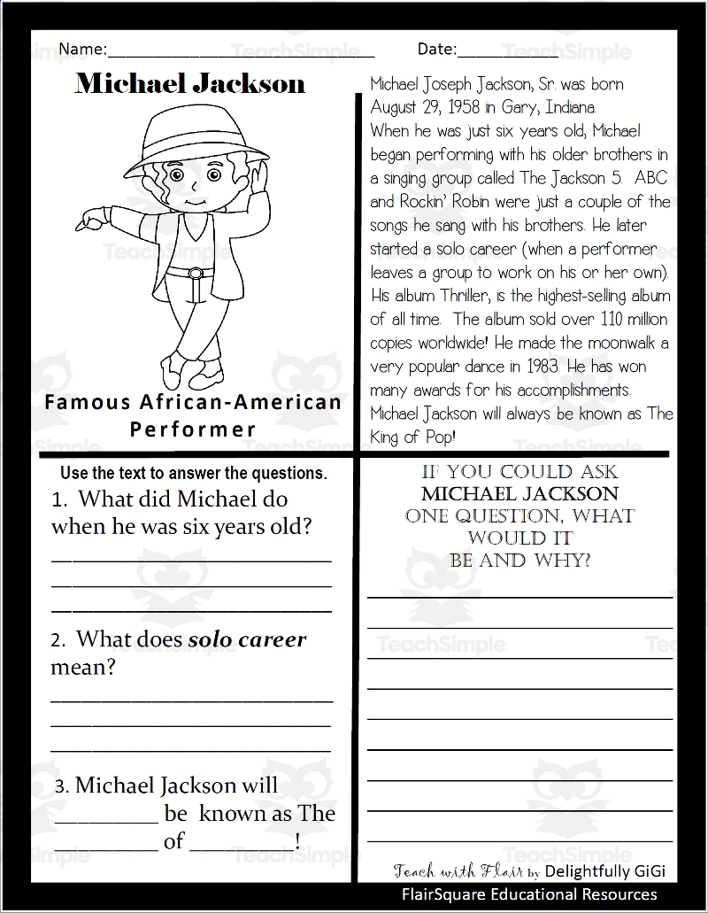 Black History Reading Comprehension Worksheets Free