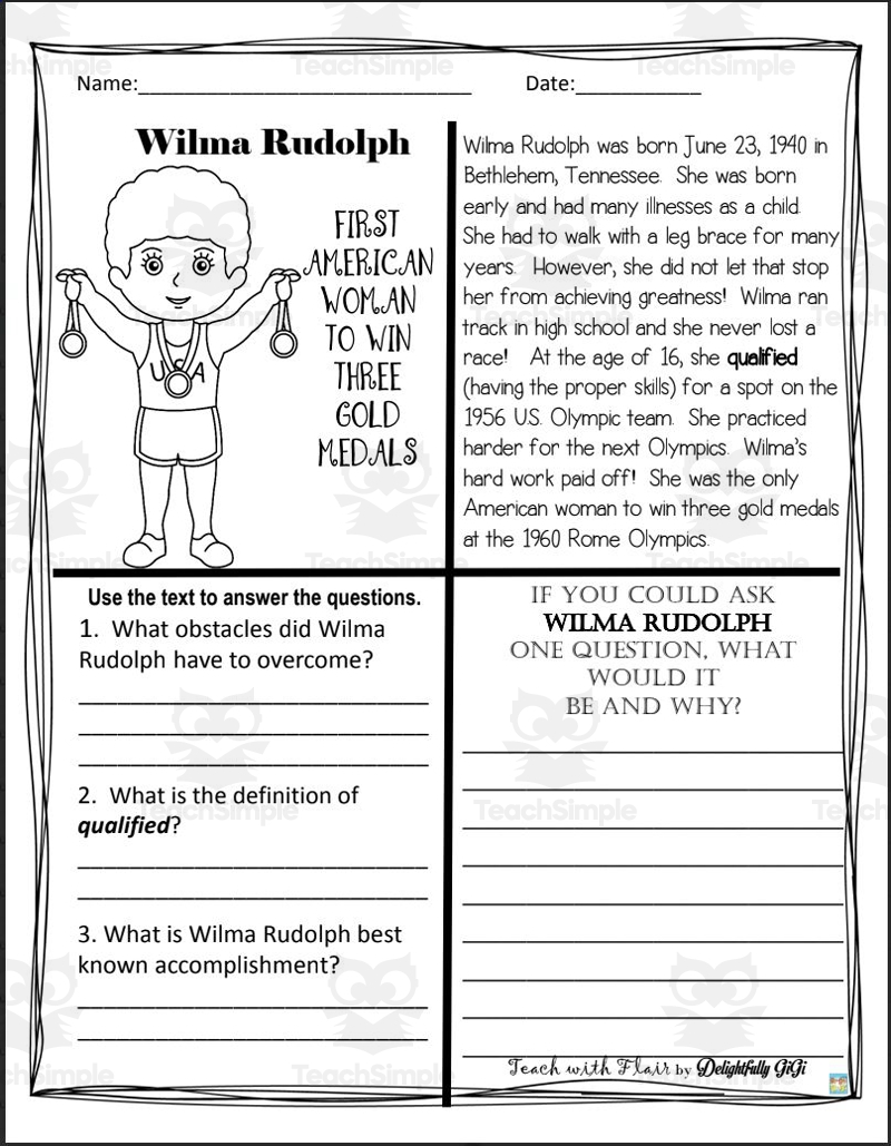 Black History Reading Comprehension Worksheets Download