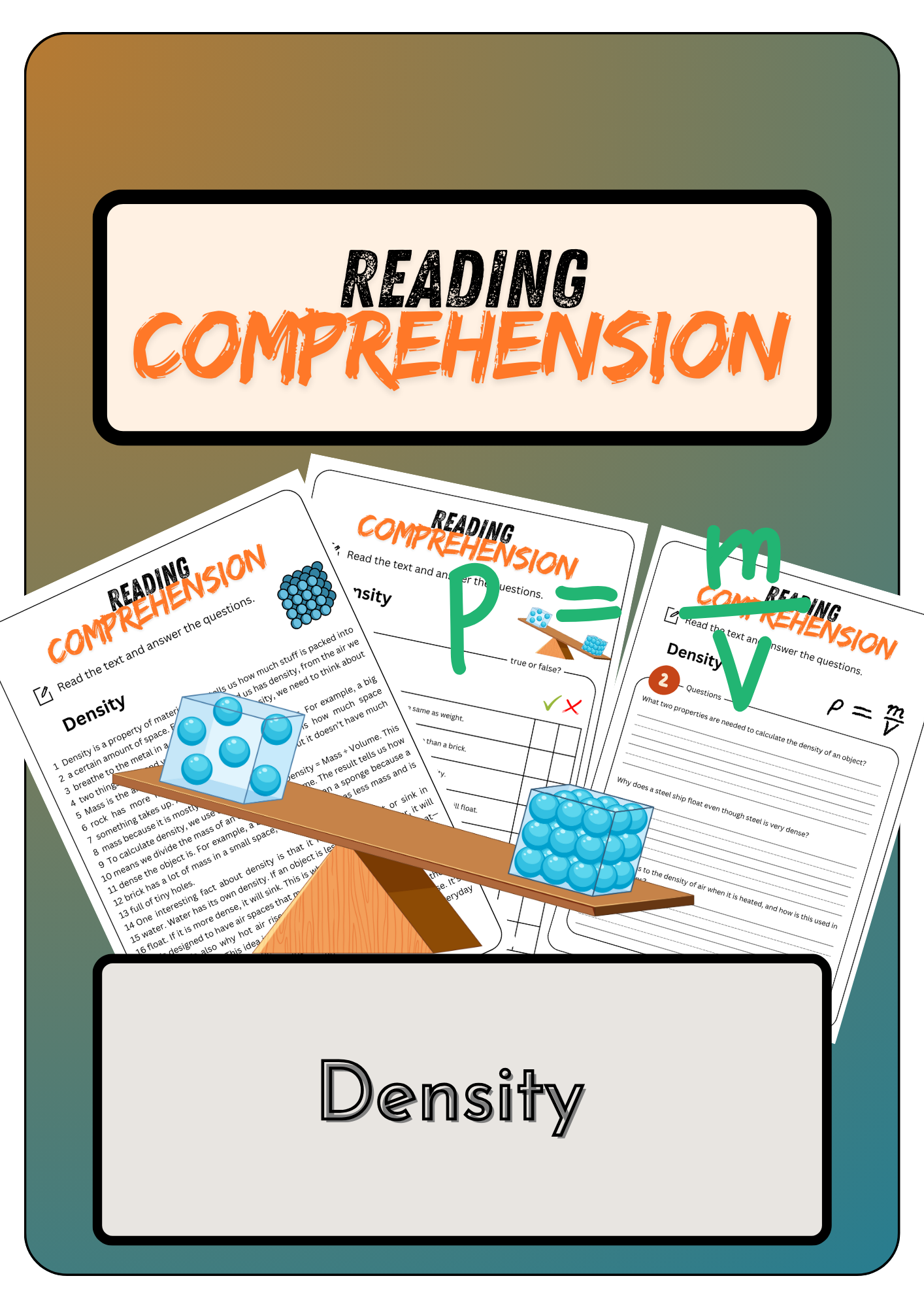 Density Reading Comprehension Worksheets