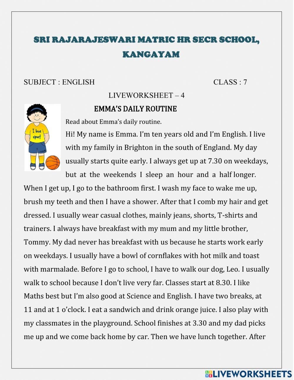 Reading Comprehension Online Exercise For Grade 7 Live Worksheets Worksheets Library