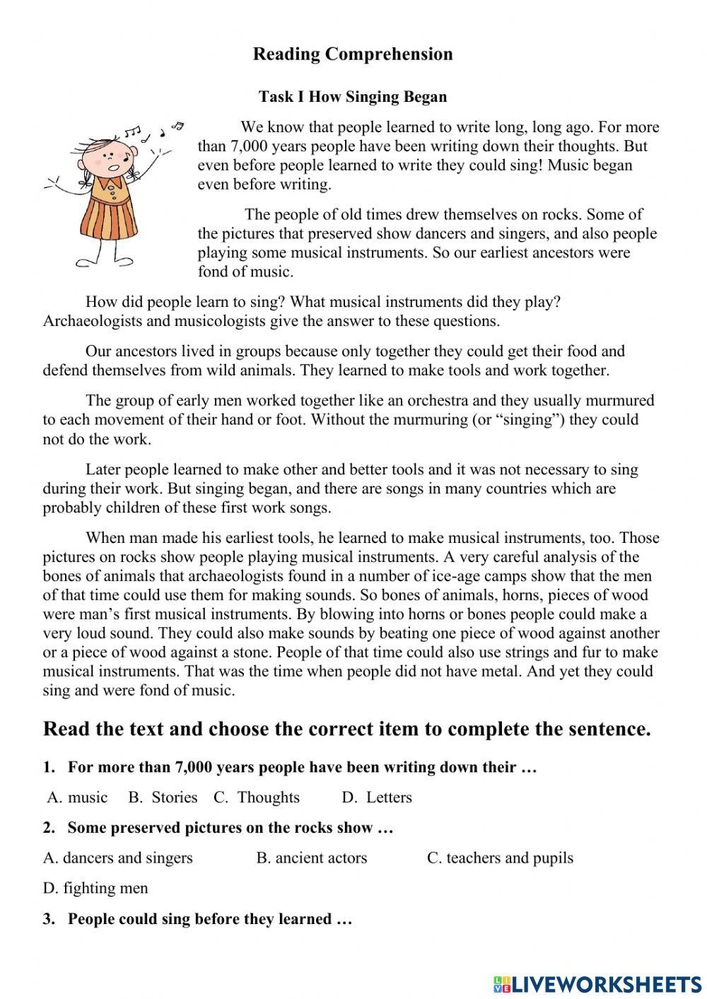 Reading Comprehension Online Exercise For Grade 8 Live 