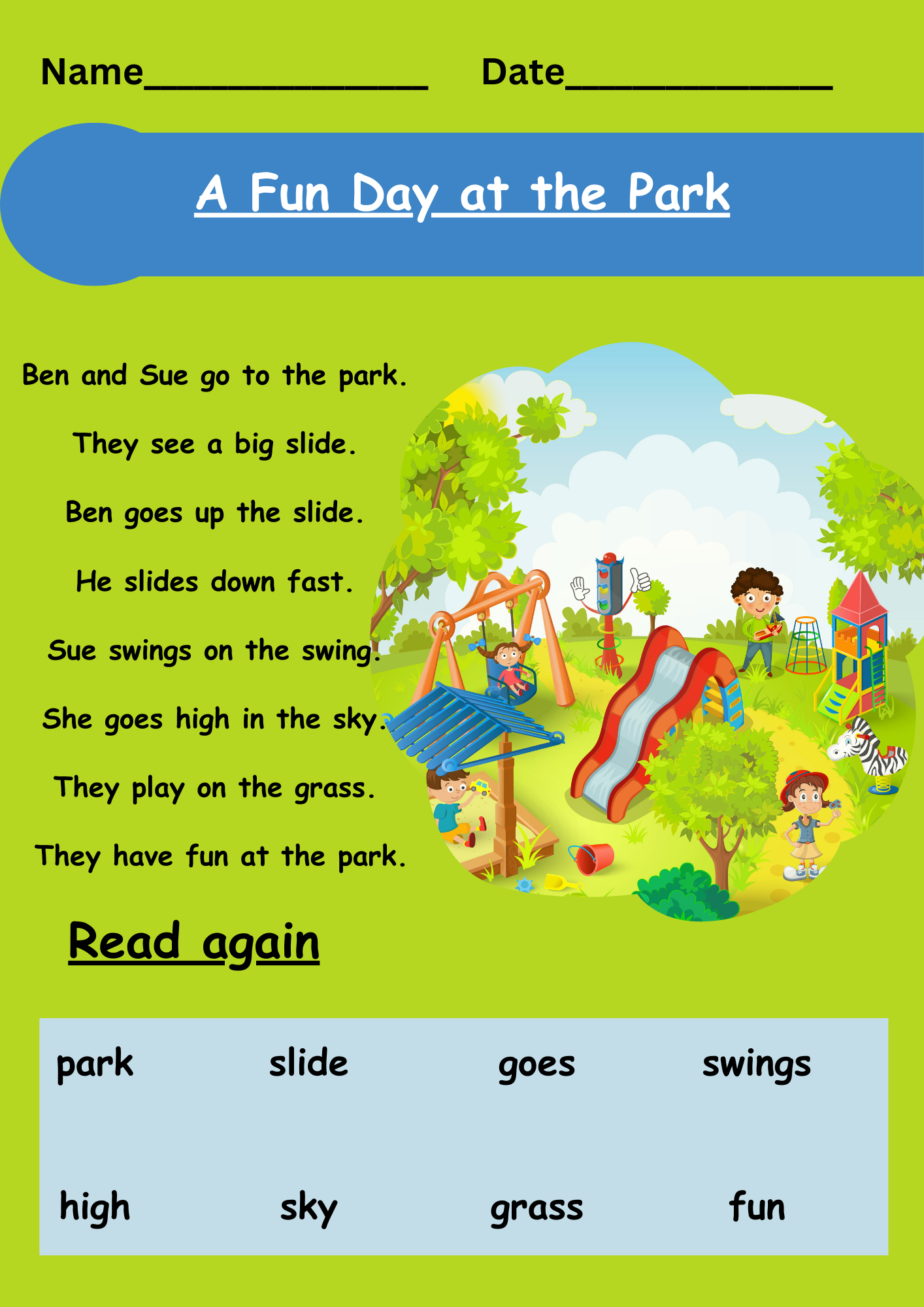 Reading Comprehension Passage For Kindergarten Level A Basic 