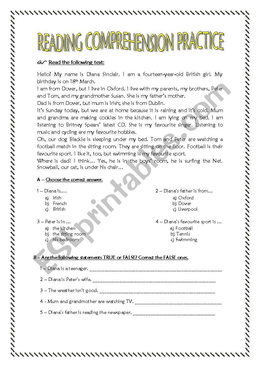 Reading Comprehension Practice For 7th Graders ESL Worksheet By Coasvaf