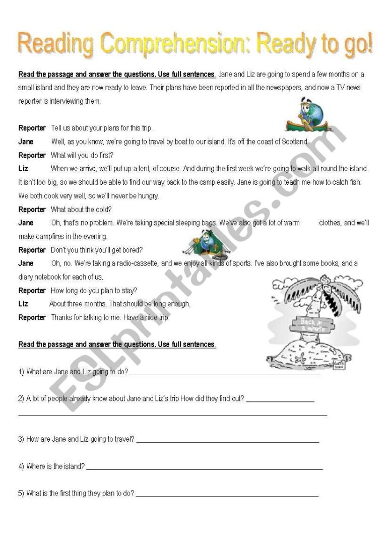 READING COMPREHENSION READY TO GO ESL Worksheet By Marinett