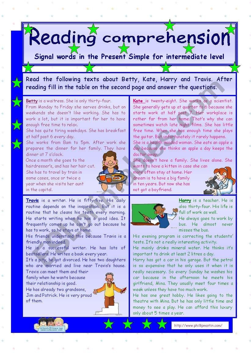 Reading Comprehension Signal Words In The Present Simple Tense 