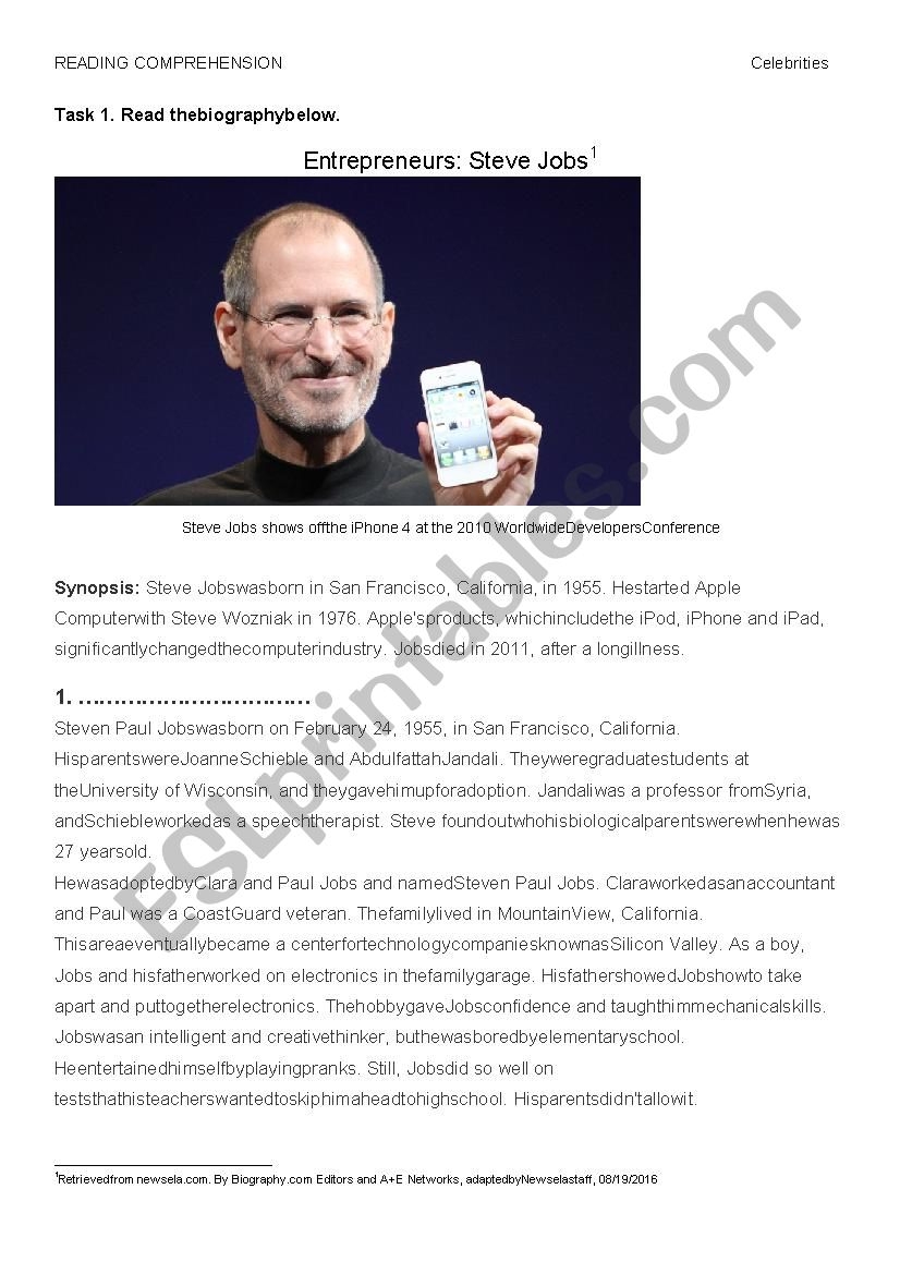 Autobiography Reading Comprehension Worksheets