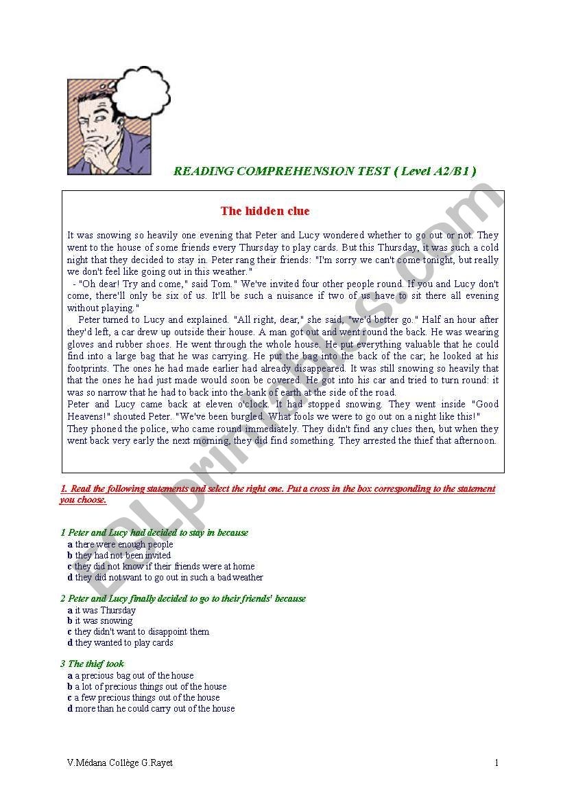A2 Level Reading Comprehension Worksheets