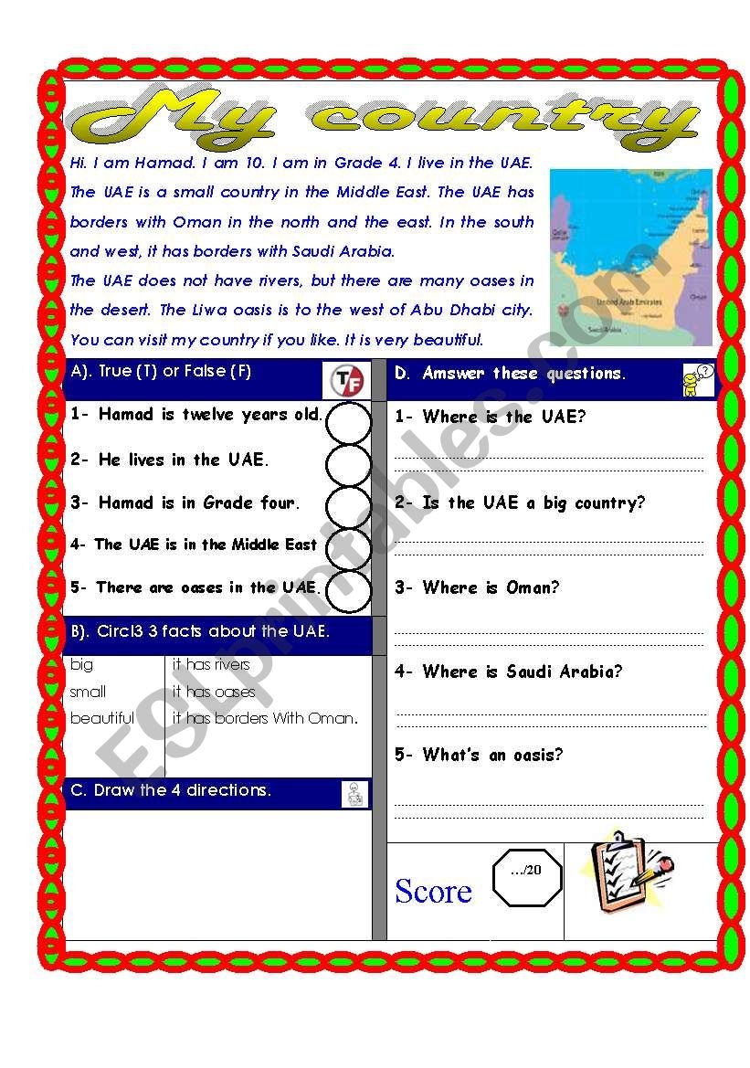 Reading Comprehension Test Theme The Four Directions ESL Worksheet By Shmiskeen