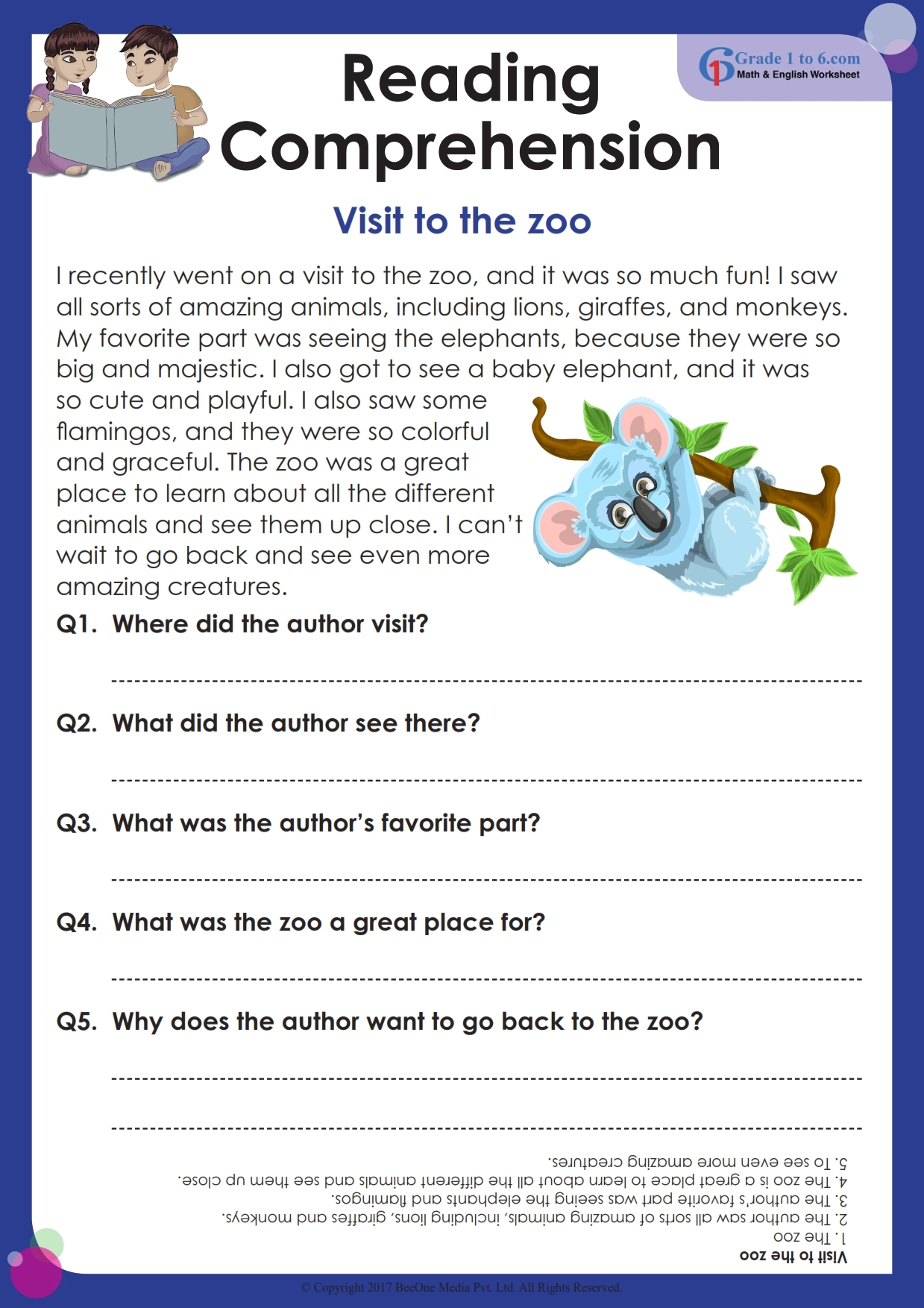 Grade 6 Worksheets Reading Comprehension
