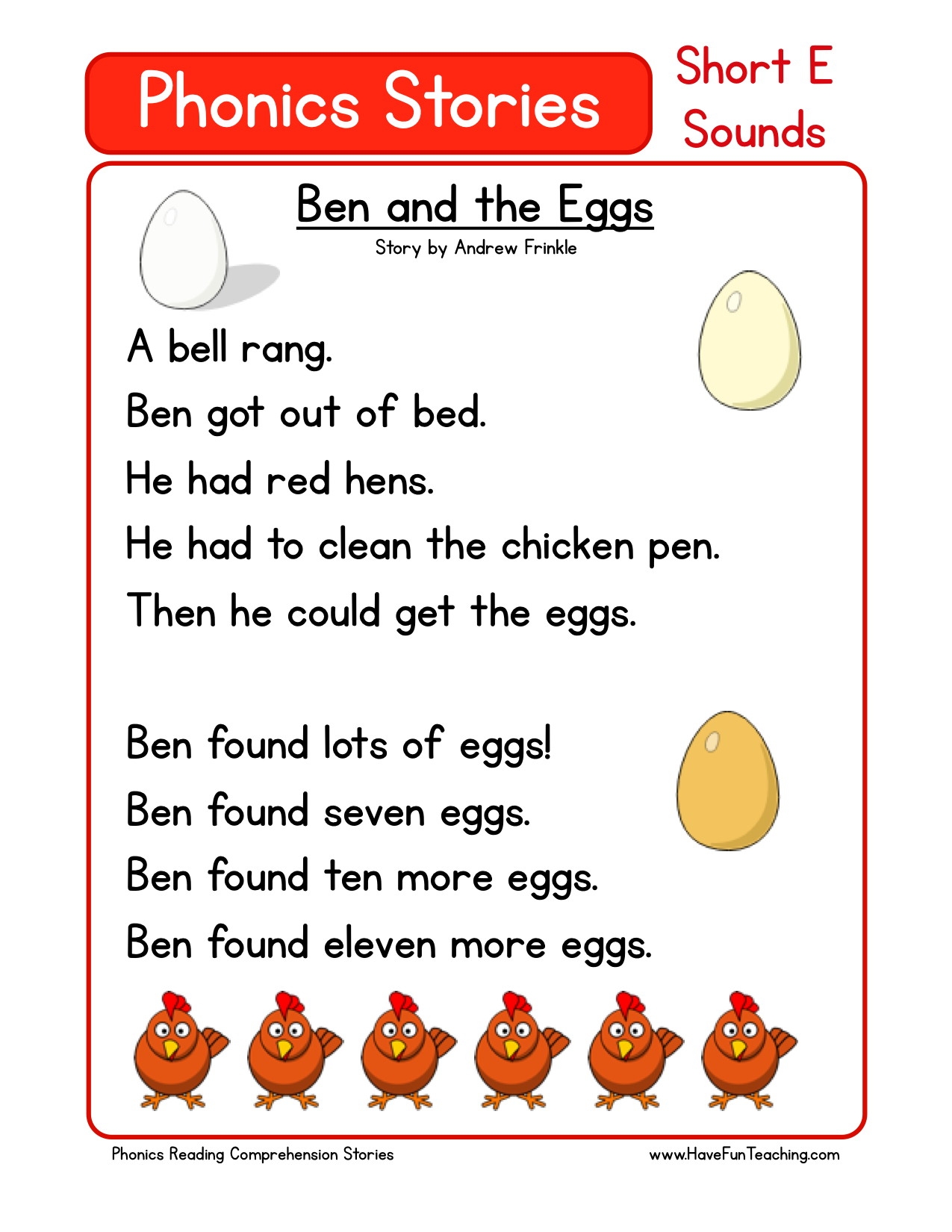 Reading Comprehension Worksheet Ben And The Eggs