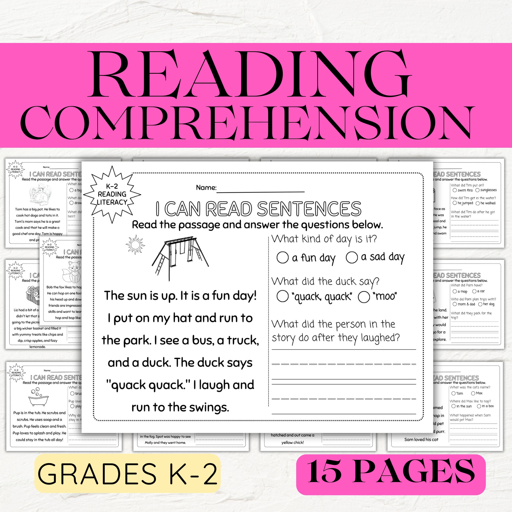 Reading Comprehension Worksheets Printable First Grade Reading Worksheets Decodable Readers With Questions Etsy