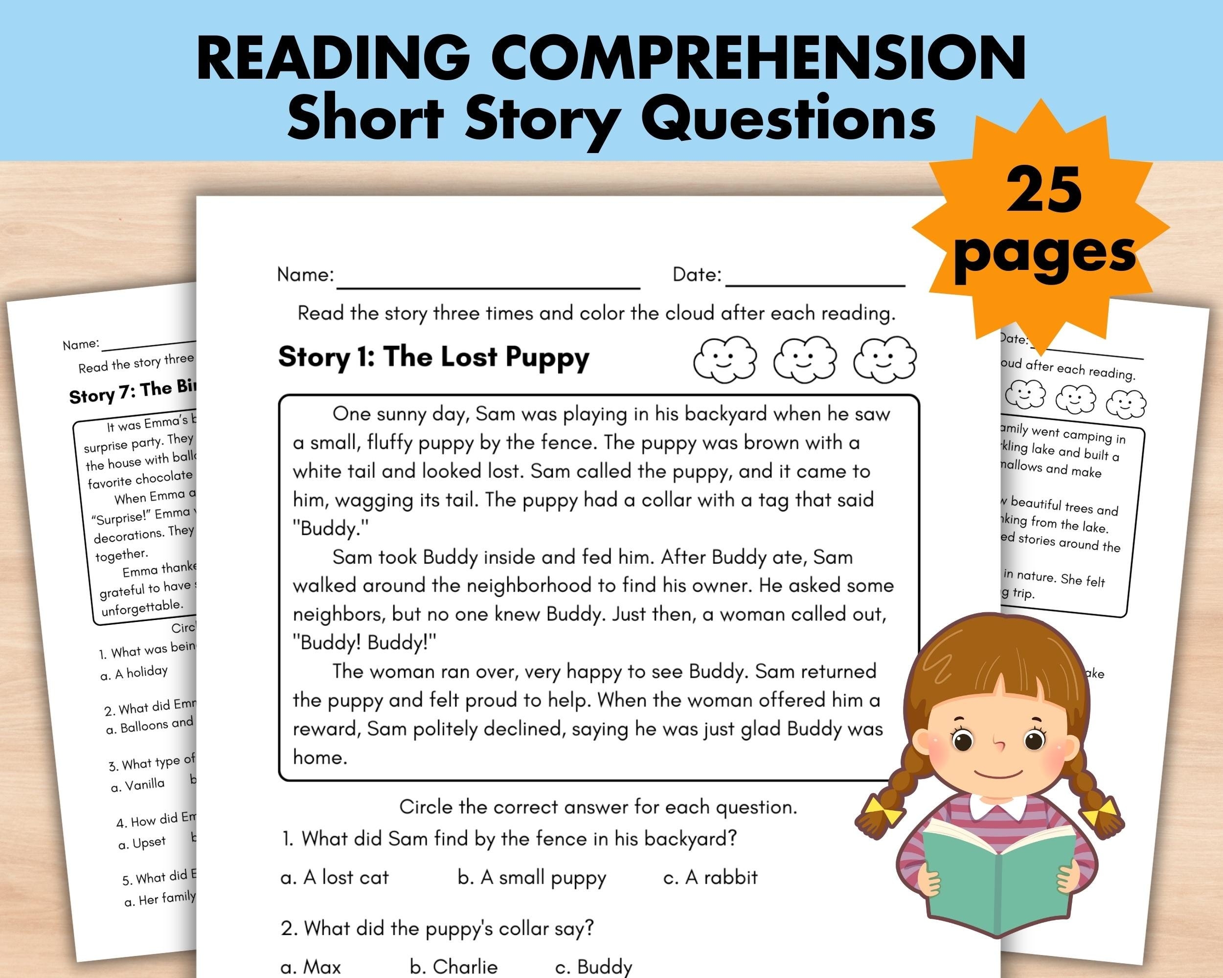 Reading Comprehension Worksheets Stories With Questions Reading Activities Reading Passages Second Grade 1st 3rd Grade ELA Worksheets Etsy