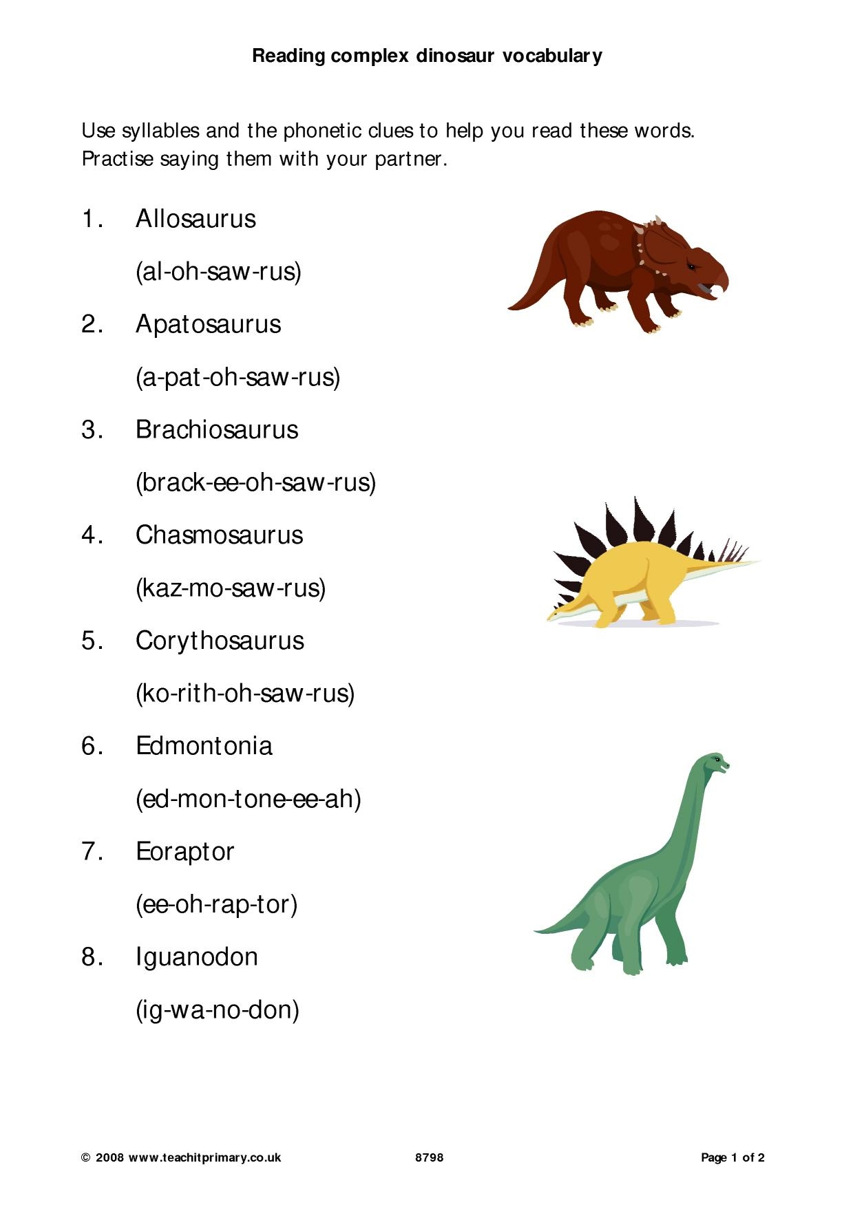 Reading Dinosaur Names KS1 English Phonics And Syllables Teachit
