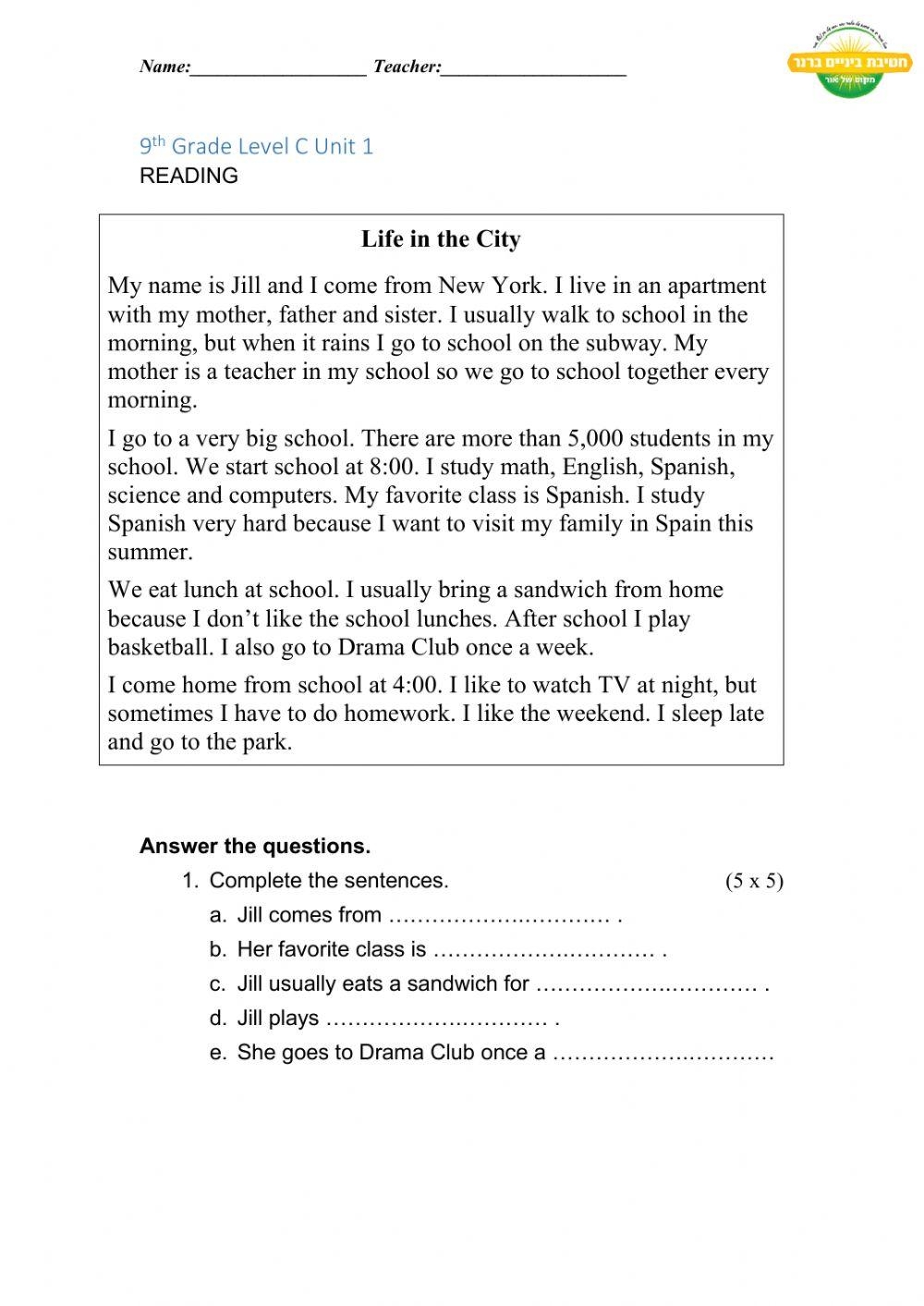 Free Grade 9 Reading Comprehension Worksheets
