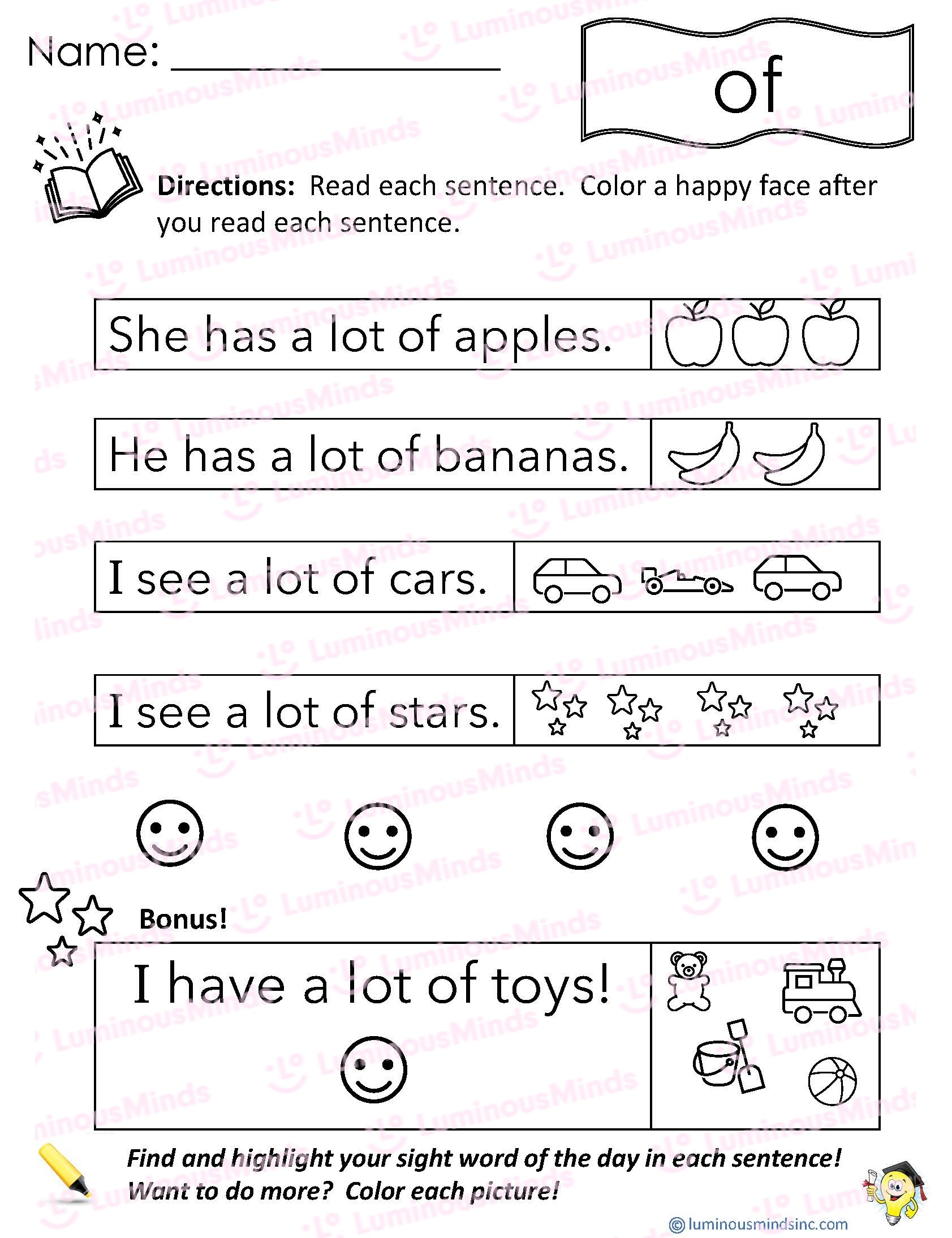 Free Sight Word Reading Comprehension Worksheets