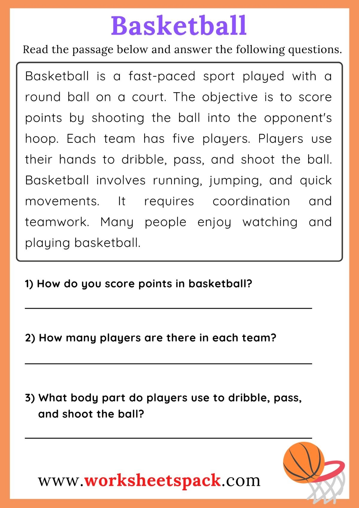 Reading Worksheet About Sports