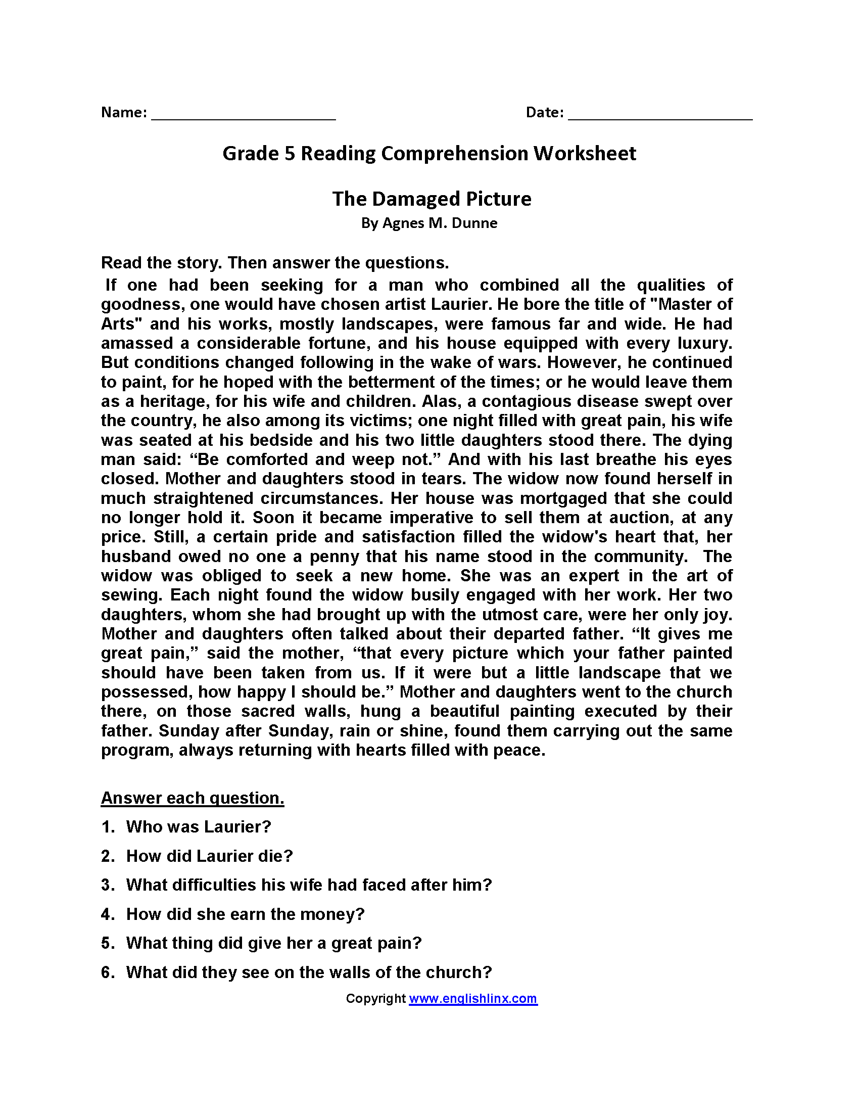 Reading Worksheets Fifth Grade Reading Worksheets