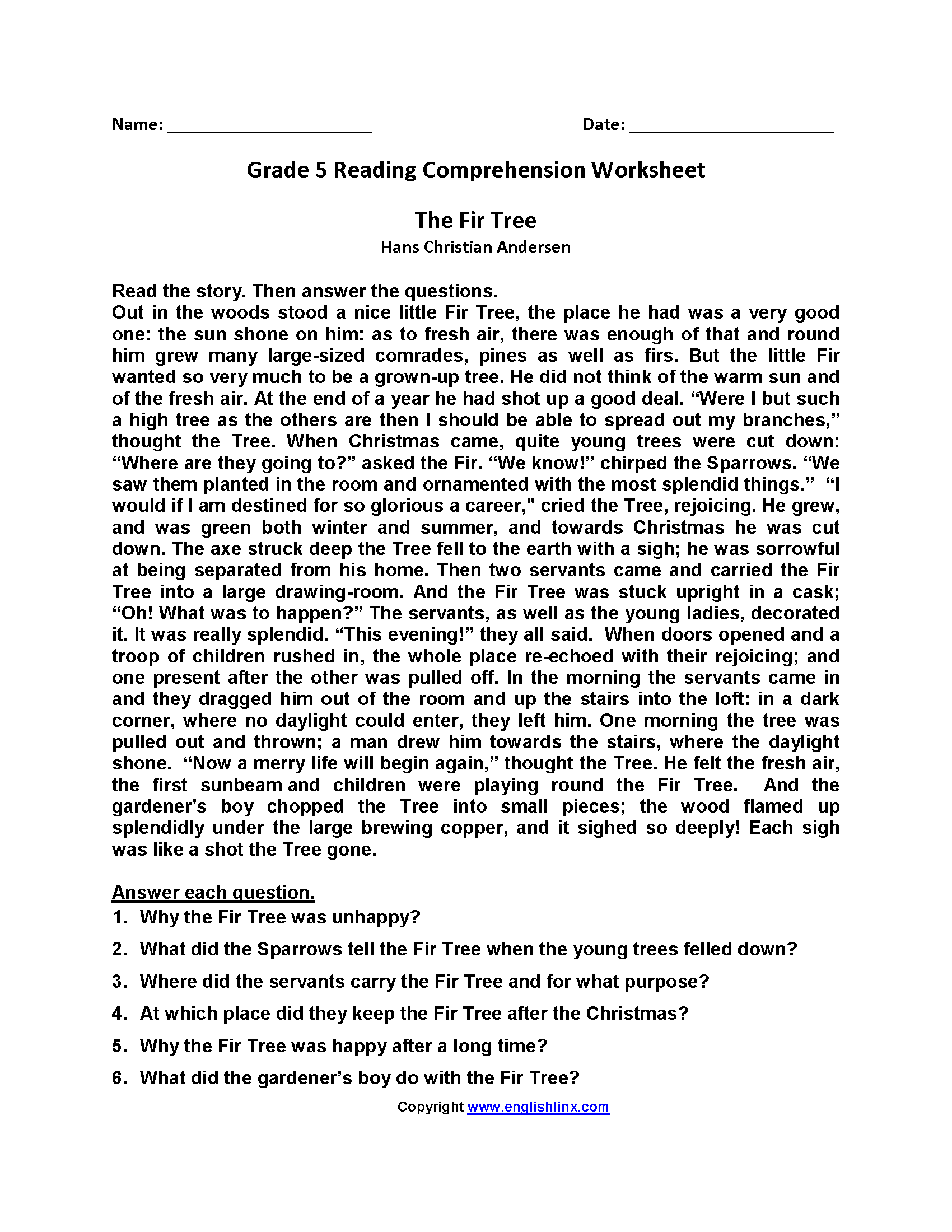 Reading Worksheets Fifth Grade Reading Worksheets