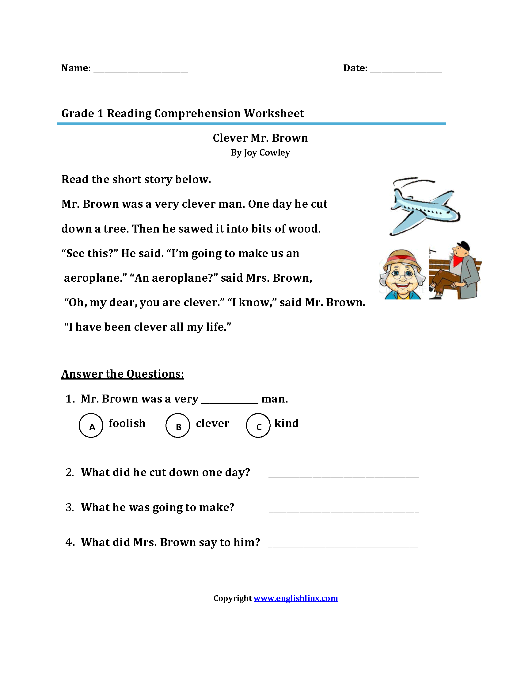 First Grade Reading Worksheets For Comprehension