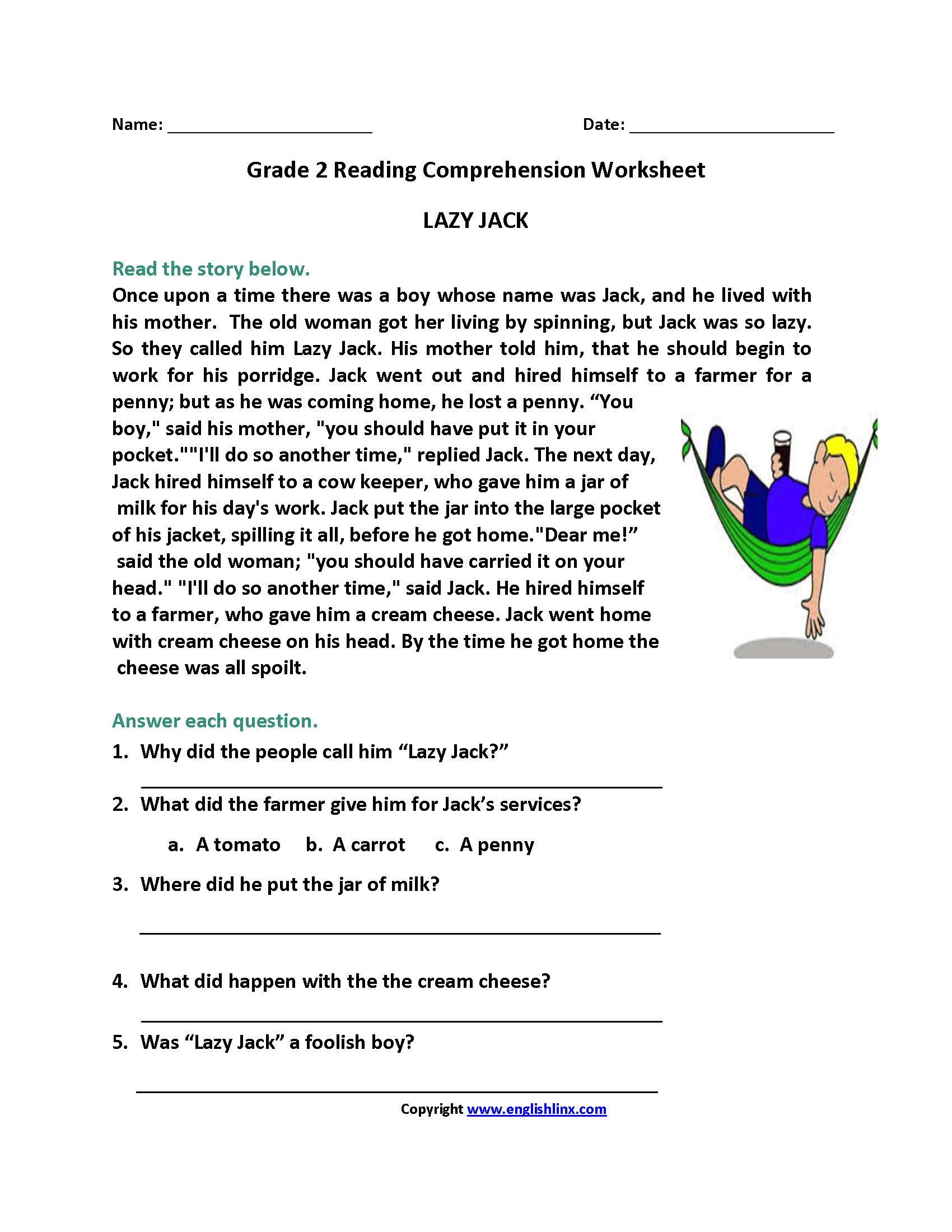 Reading Worksheets Second Grade Reading Worksheets Worksheets Library