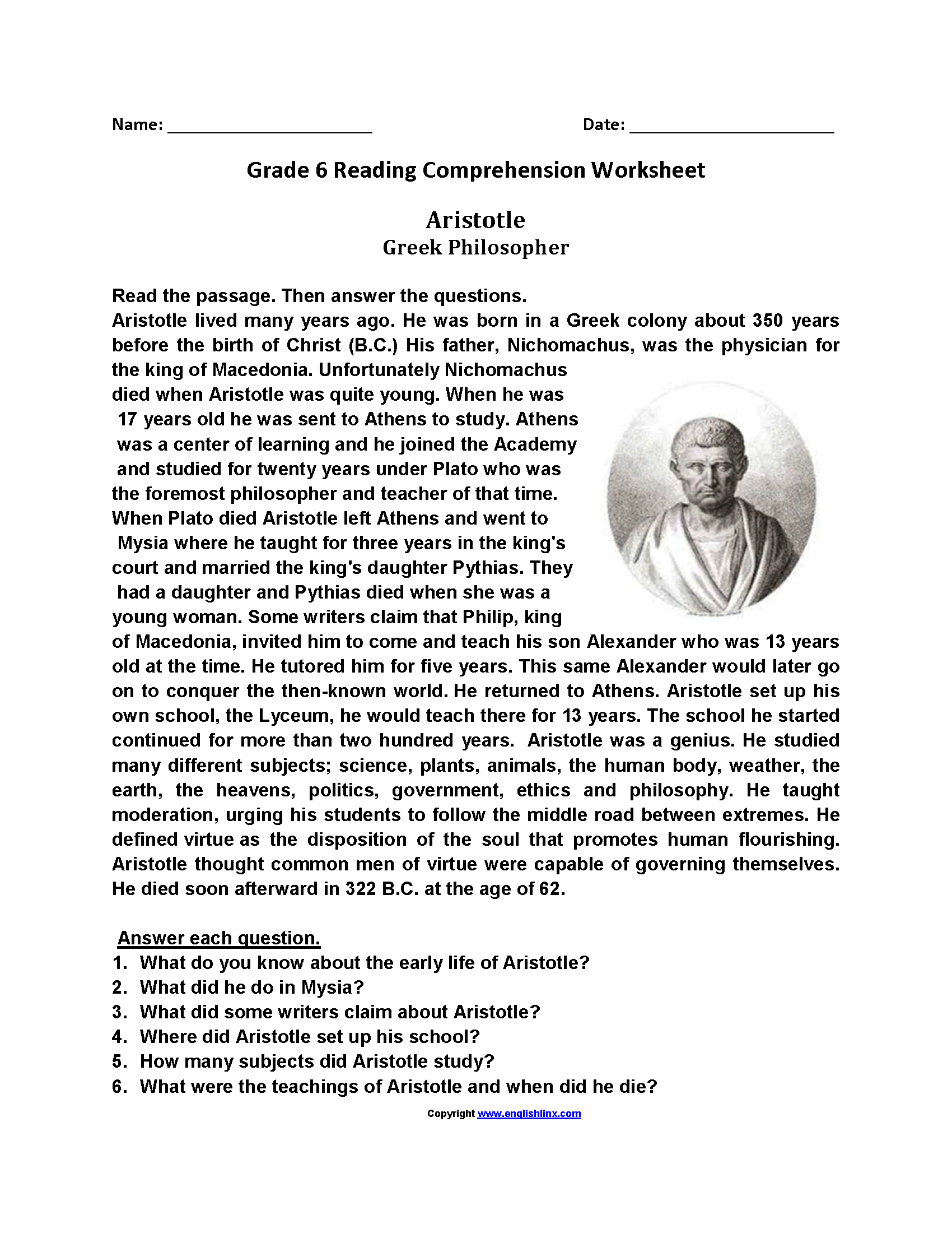 Reading Worksheets Sixth Grade Reading Worksheets