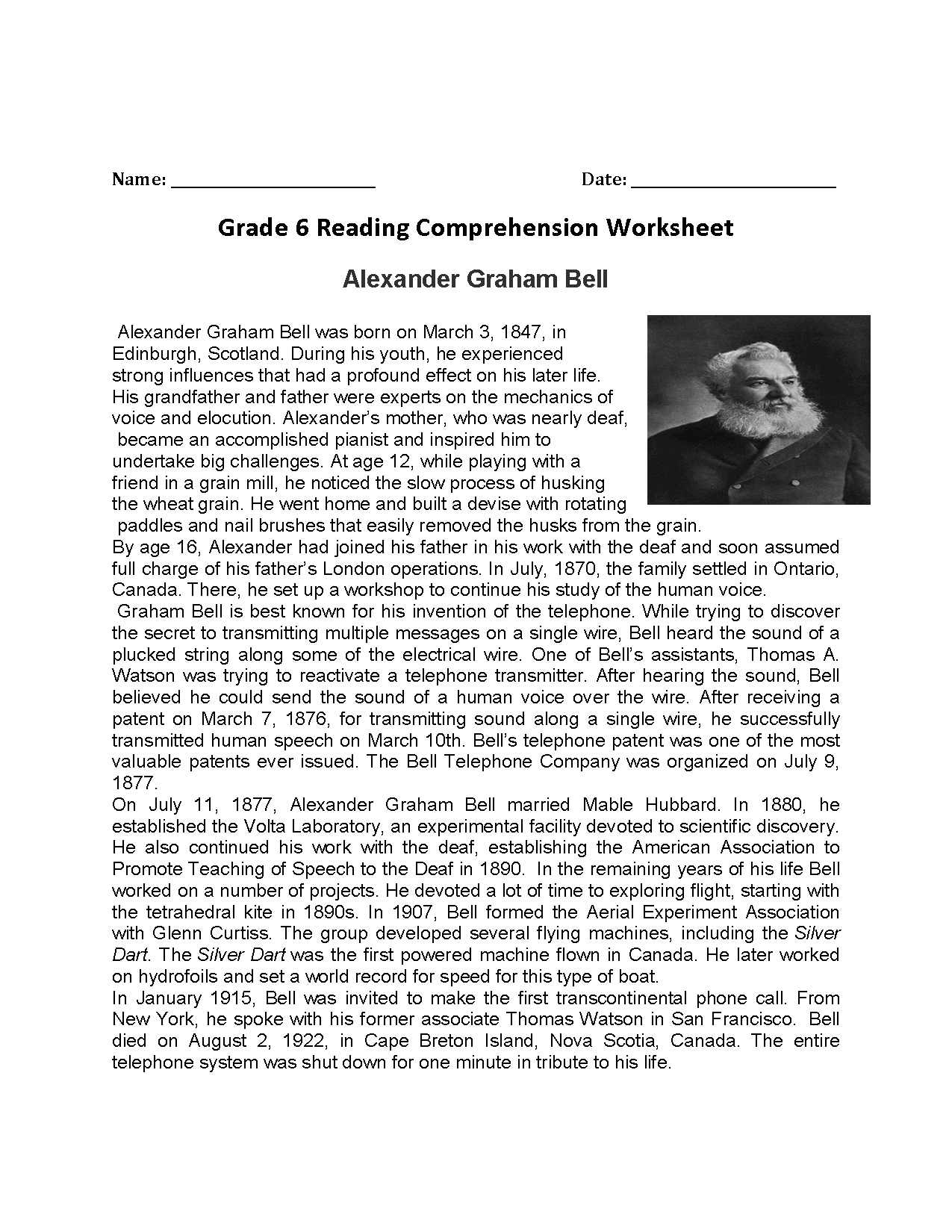 Reading Worksheets Sixth Grade Reading Worksheets Worksheets 