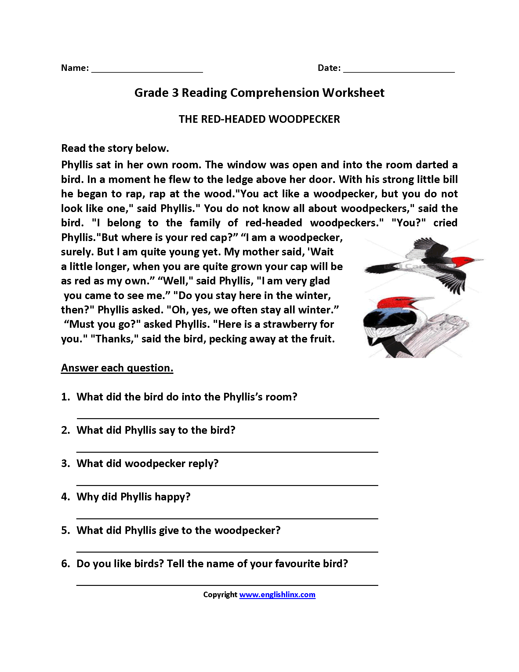 Reading Worksheets Third Grade Reading Worksheets