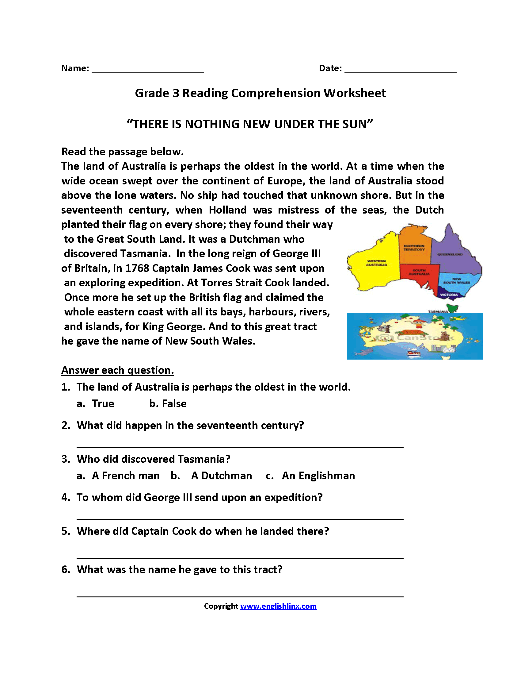 Grade 3 Reading Comprehension Worksheet Pdf